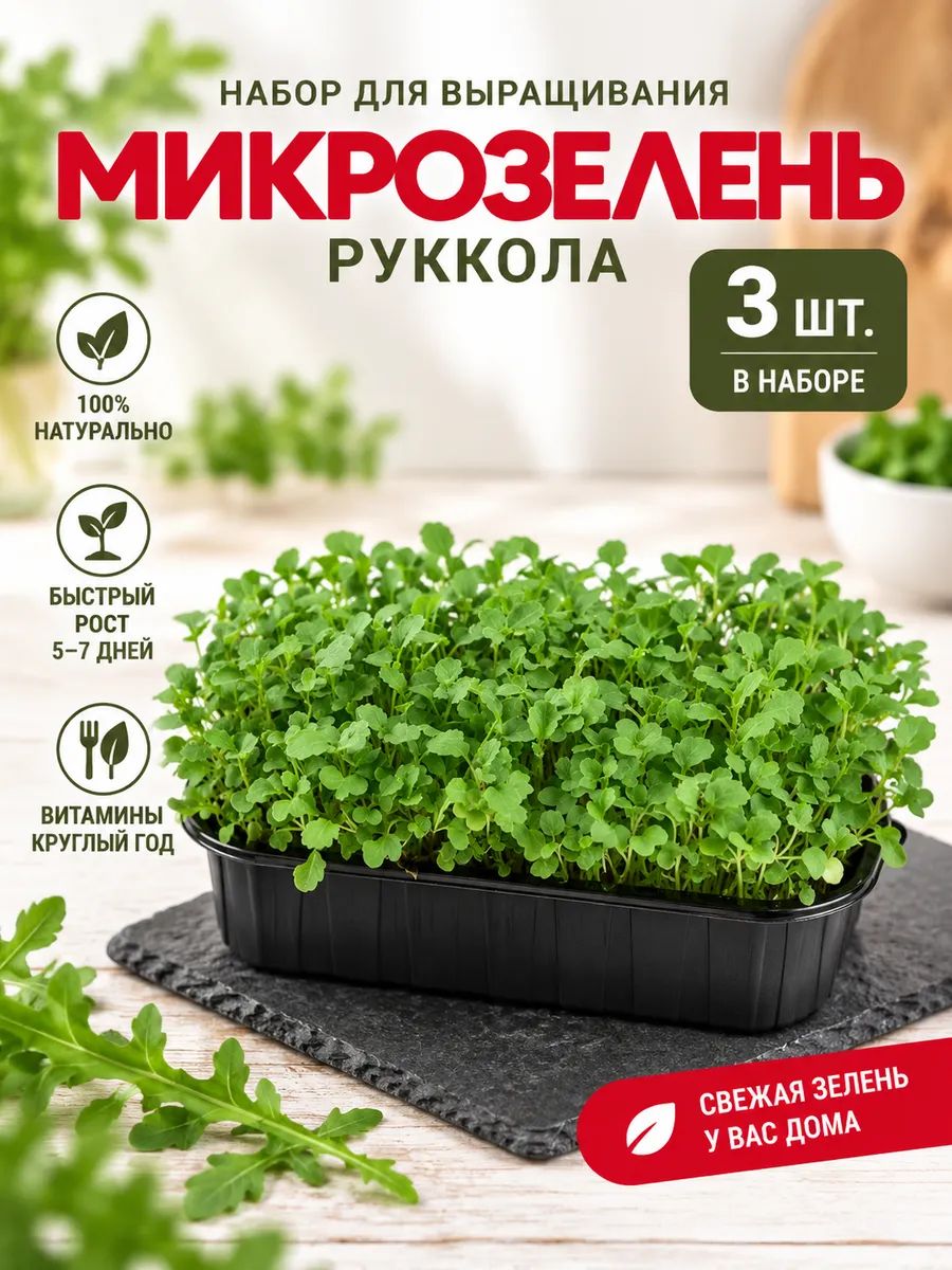 Набор для выращивания микрозелени Руккола, 3 шт в комплекте