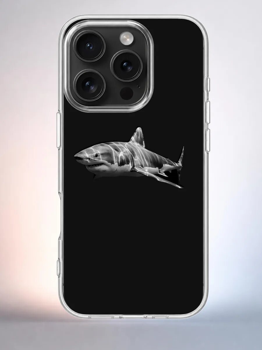 Чехол iPhone 15 Pro акула в тёмной воде силиконовый
