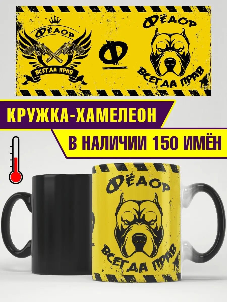 Кружка хамелеон именная Федор всегда прав большая