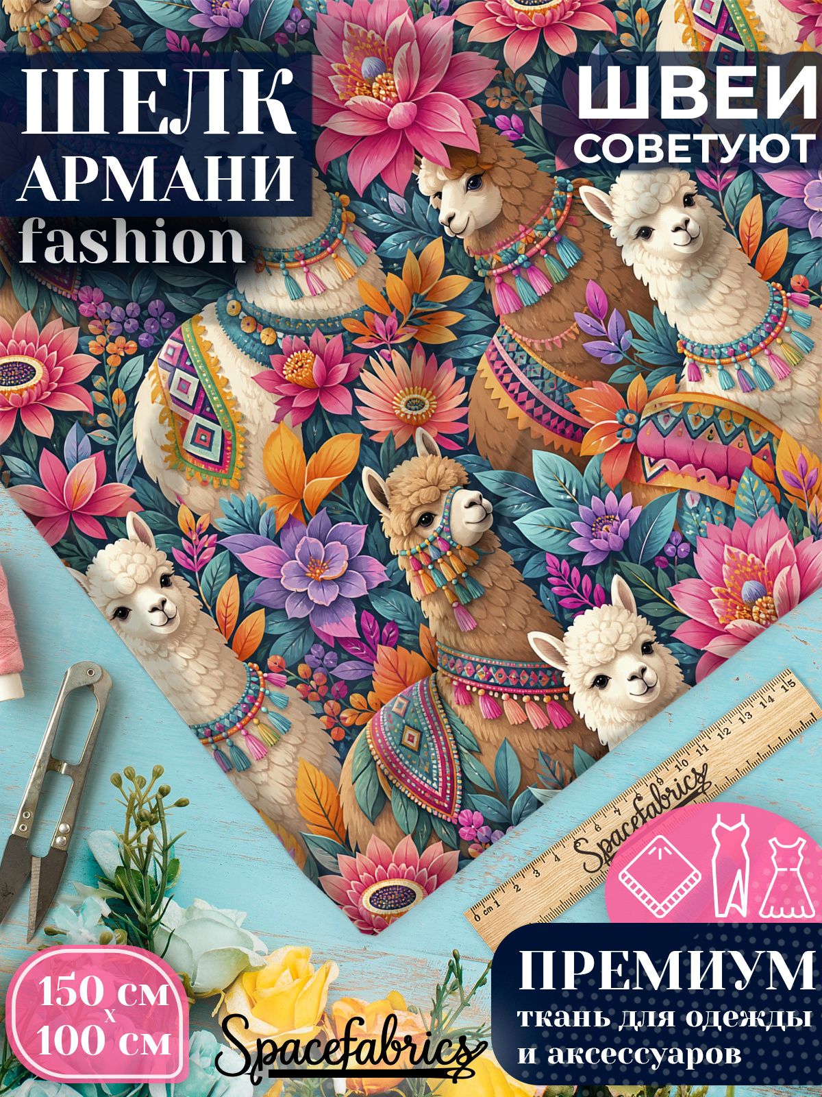 Ткань для шитья шелк Армани, искусственный шелк для костюмов, платьев, юбок с принтом Альпаки