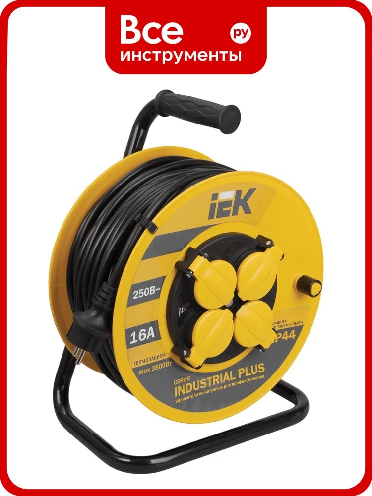 Удлинитель на катушке с термозащитой 4х40м УК40 3х1.5 IP44 IEK Industrial plus WKP15-16-04-40-44 280614