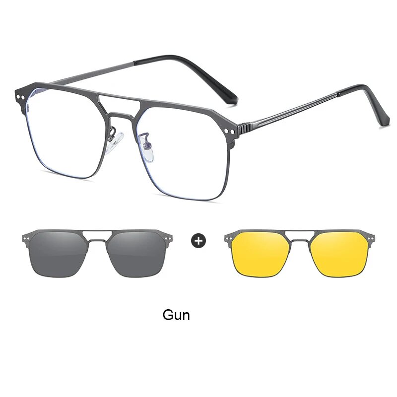 Glocco магнитные солнцезащитные очки для близоруких 3 в 1 C1 gun clear, Серый, Myopia-125