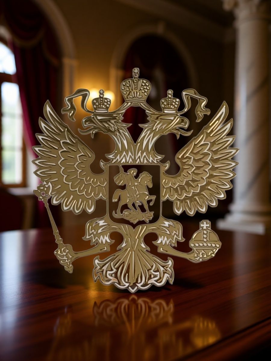 Наклейка для автомобиля " Герб России" металлическая, цвет золотой