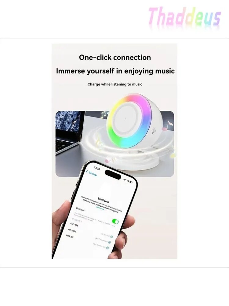 4 В 1 Магнитная Беспроводная Зарядка С Ночником, Bluetooth-Колонкой, Сенсорным Диммируемым RGB Светом, Подставкой Для Телефона