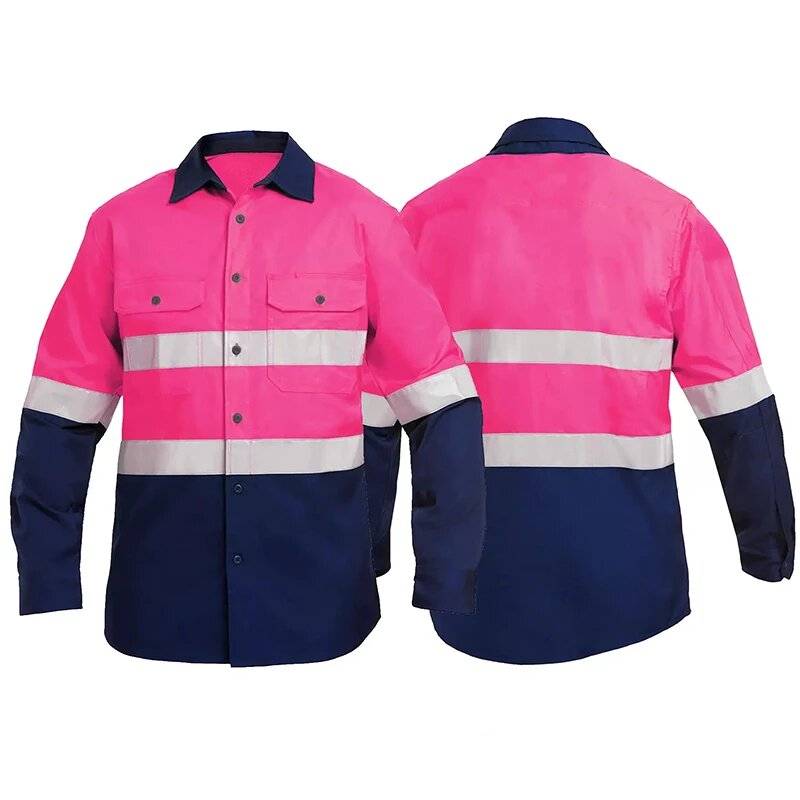 Мужская двухцветная рабочая рубашка Hivizi из хлопка M, Pink navy