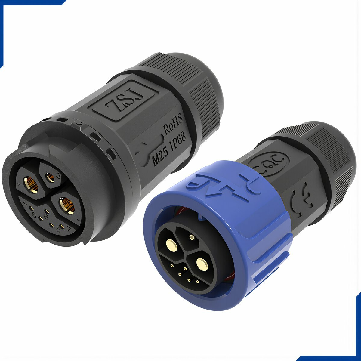 Разъём для уличного электрооборудования M25 IP68 2+1+5 контактов автоматическая фиксация комплект штекер гнездо для передачи тока сигналов зарядки, 2+1+5 контактов самец + самка / IP68