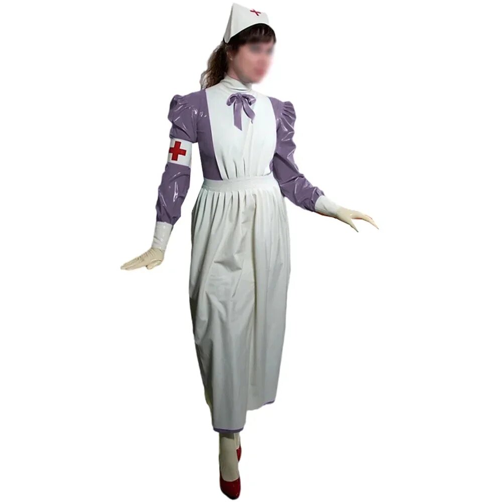 Fetish Queen Пышное платье медсестры из искусственной кожи 4XL, Фиолетовый, Dark purple