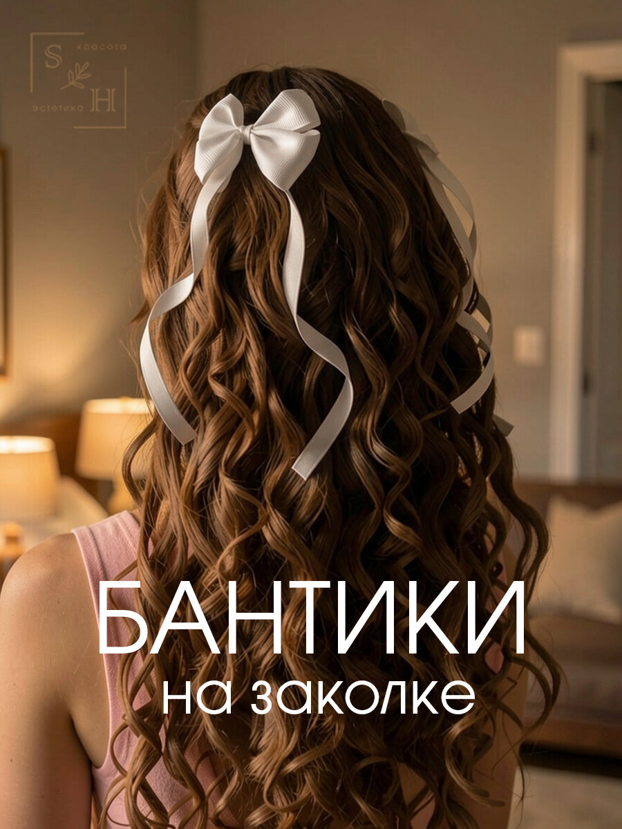 Бантики школьные белые на заколке 3 см для девочек на праздник с длинными лентами