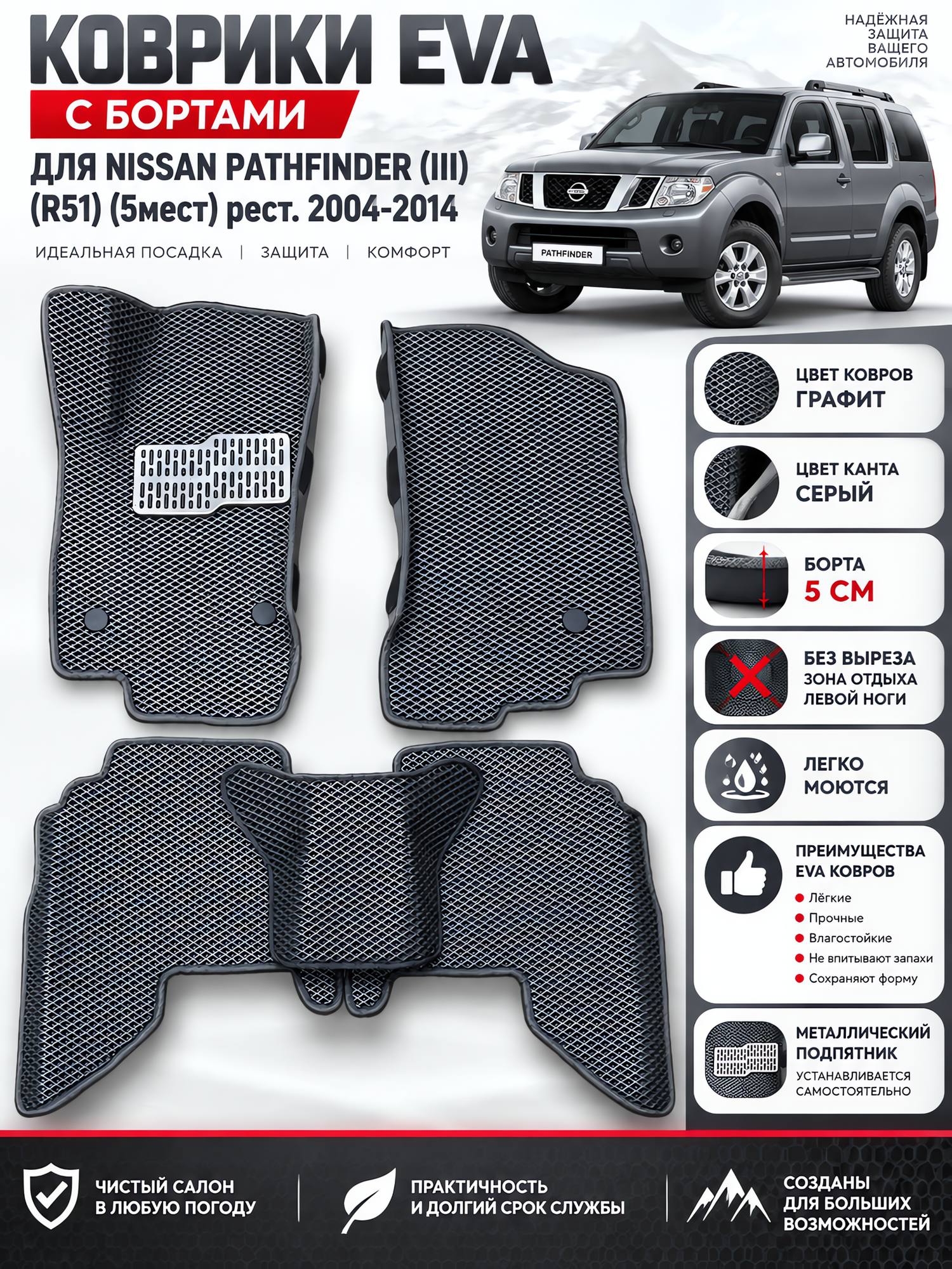 Комплект EVA с бортами для Nissan Pathfinder III R51 2004-2014. 5мест/ Ниссан Патфайндер 3.