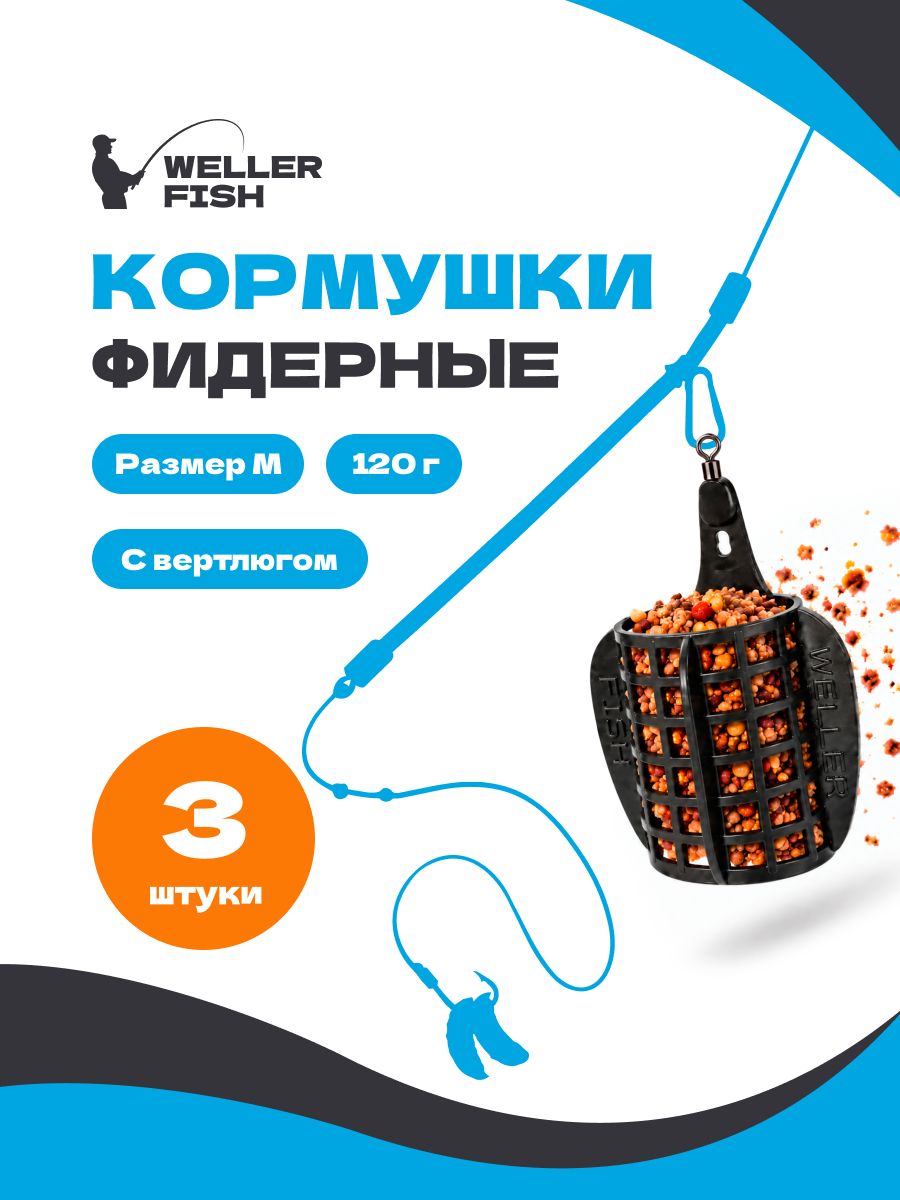 Набор рыболовных кормушек для рыбалки, фидер, Классика M с вертлюгом черная 120 г 3 шт.