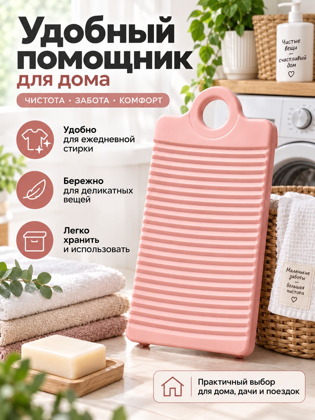 Пластиковая стиральная доска для ручной стирки с ручкой, компактная для нижнего белья и деликатных вещей,30*17cm