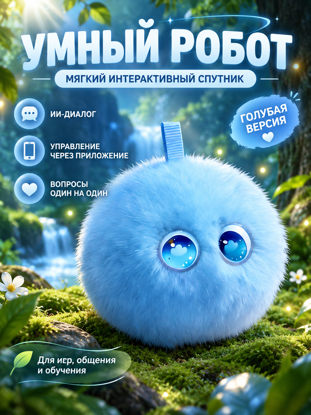 Умный робот мягкий, серого цвета интерактивный питомец, поддержка диалогов, приложение для управления, развлечение и