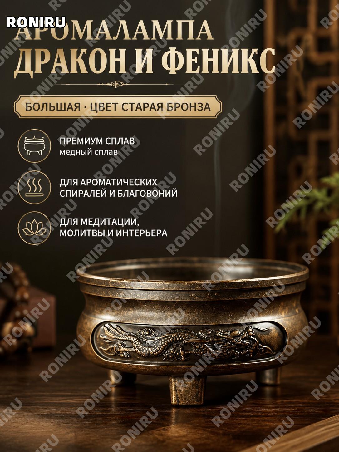 Большая курильница для благовоний «Дракон и феникс» Гунфэнлу, античный зеленый цвет, медный сплав, домашний декор