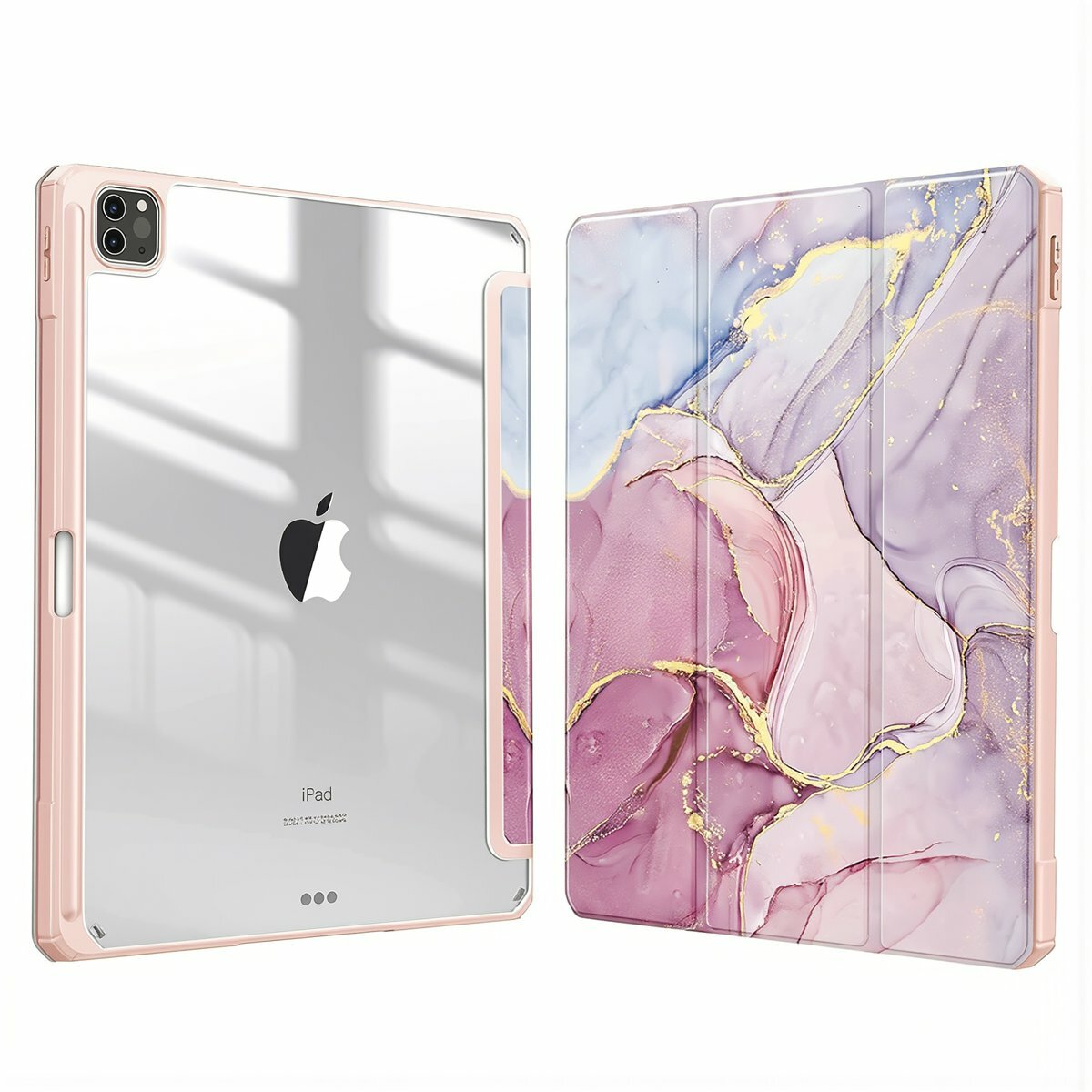 Чехол из акрила для iPad Pro 11 2024 прозрачная задняя панель держатель стилуса розовый мраморный узор, iPadAir11 2024/air4 10.9 / pro11 2021/2020/2018 универсальный