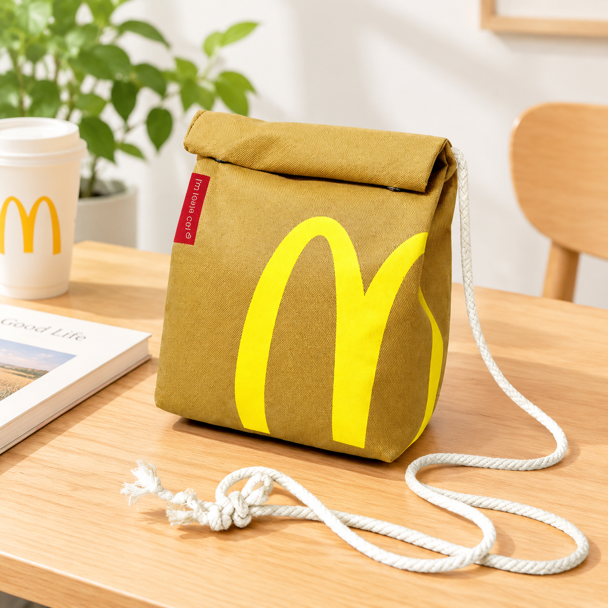 Рюкзак McDonald`s, школьный, унисекс, для средней и старшей школы, бежевый, нейлон (Объем: 13 л)