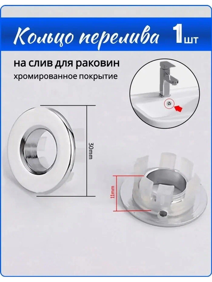 Кольцо латунное для перелива отверстия раковины, хром, универсальное