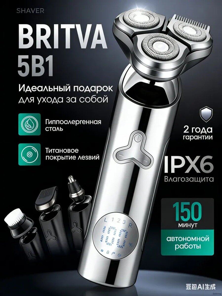 Электробритва mzm-20260318163240875, серый металлик, серебристый