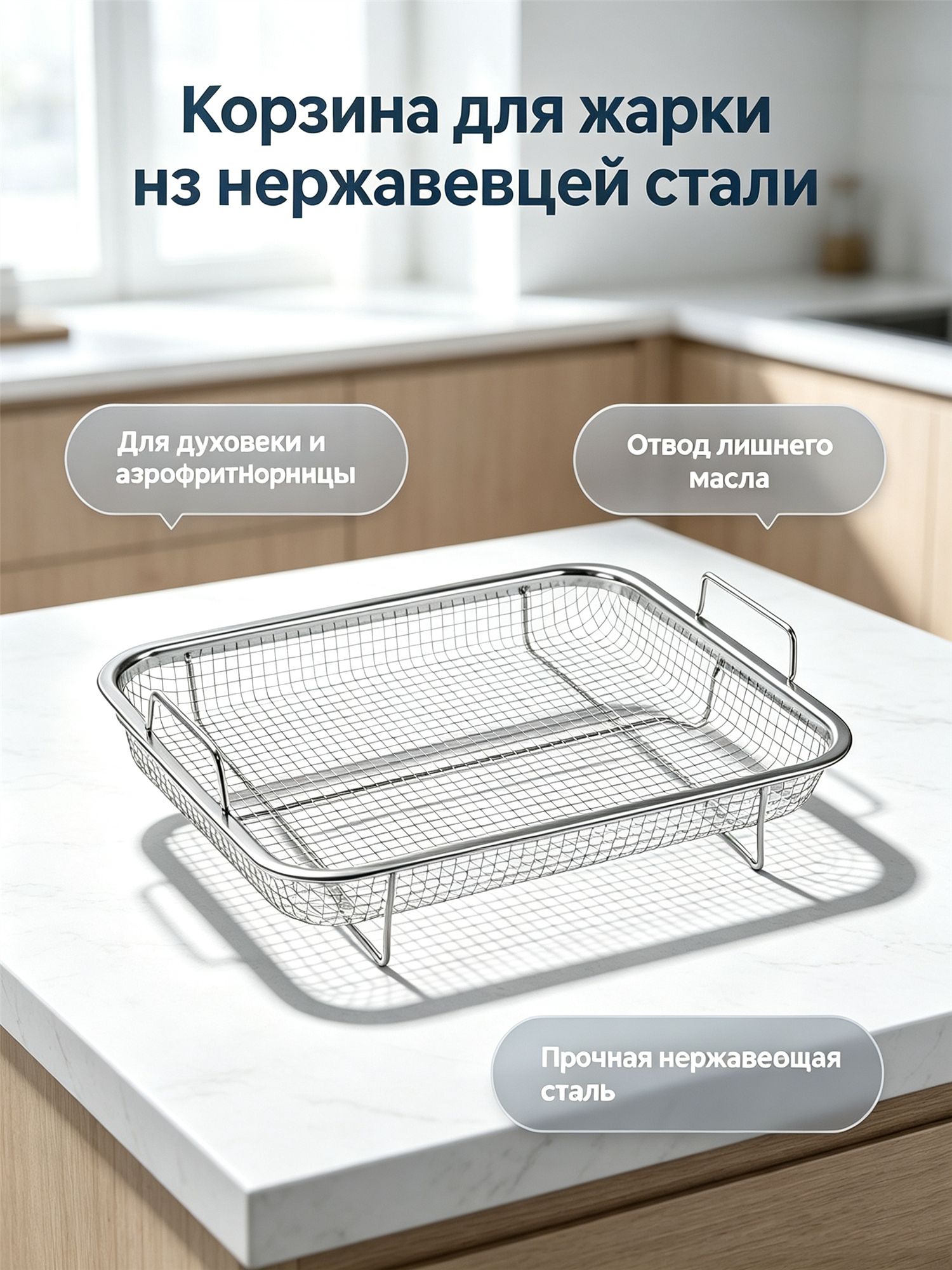 1 шт. Корзина для фритюрницы для духовки, корзина для гриля из нержавеющей стали, сетчатый противень с антипригарным покрытием, решетка