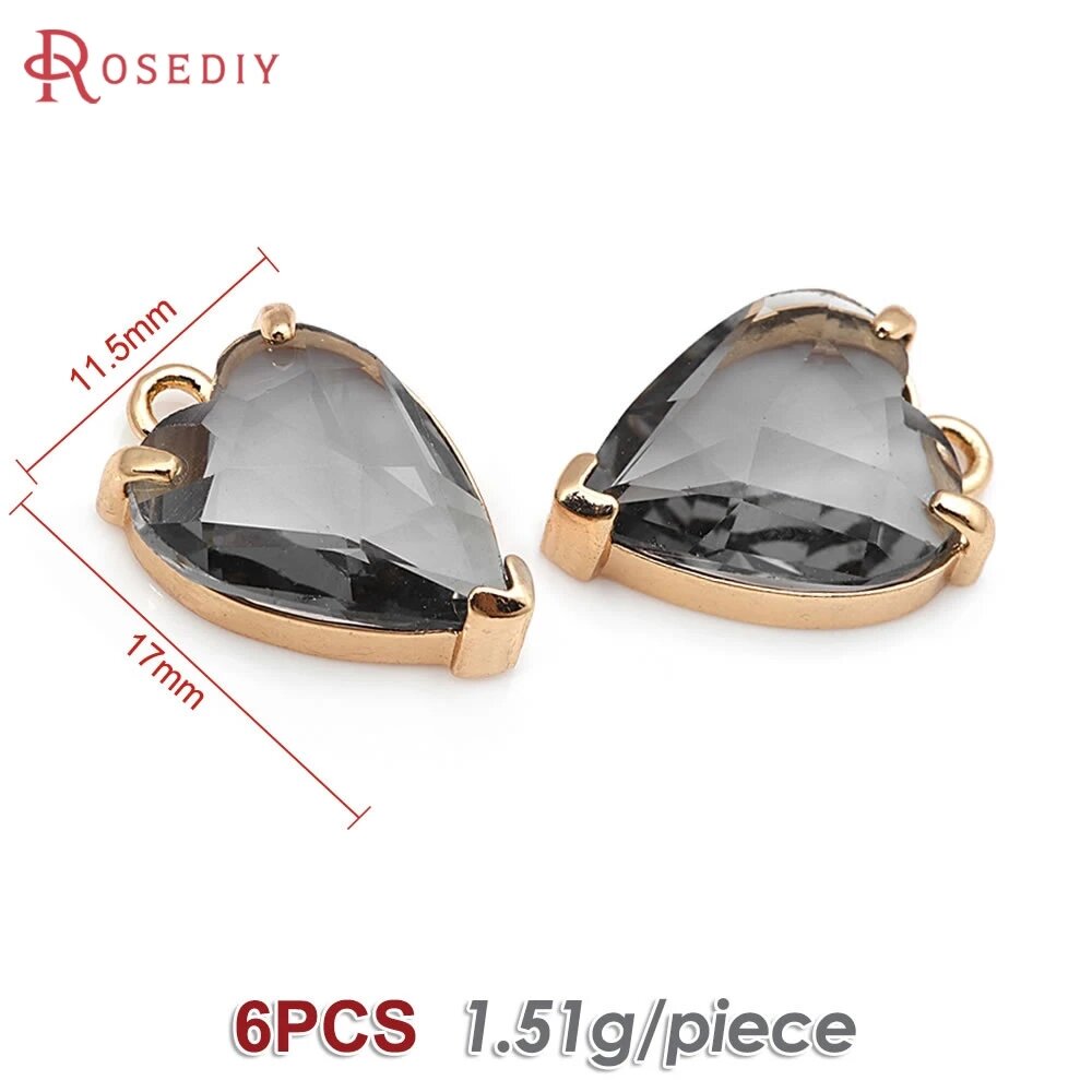 Шармы сердечки из латуни и стекла Rosediy 10 шт. 52742-Grey