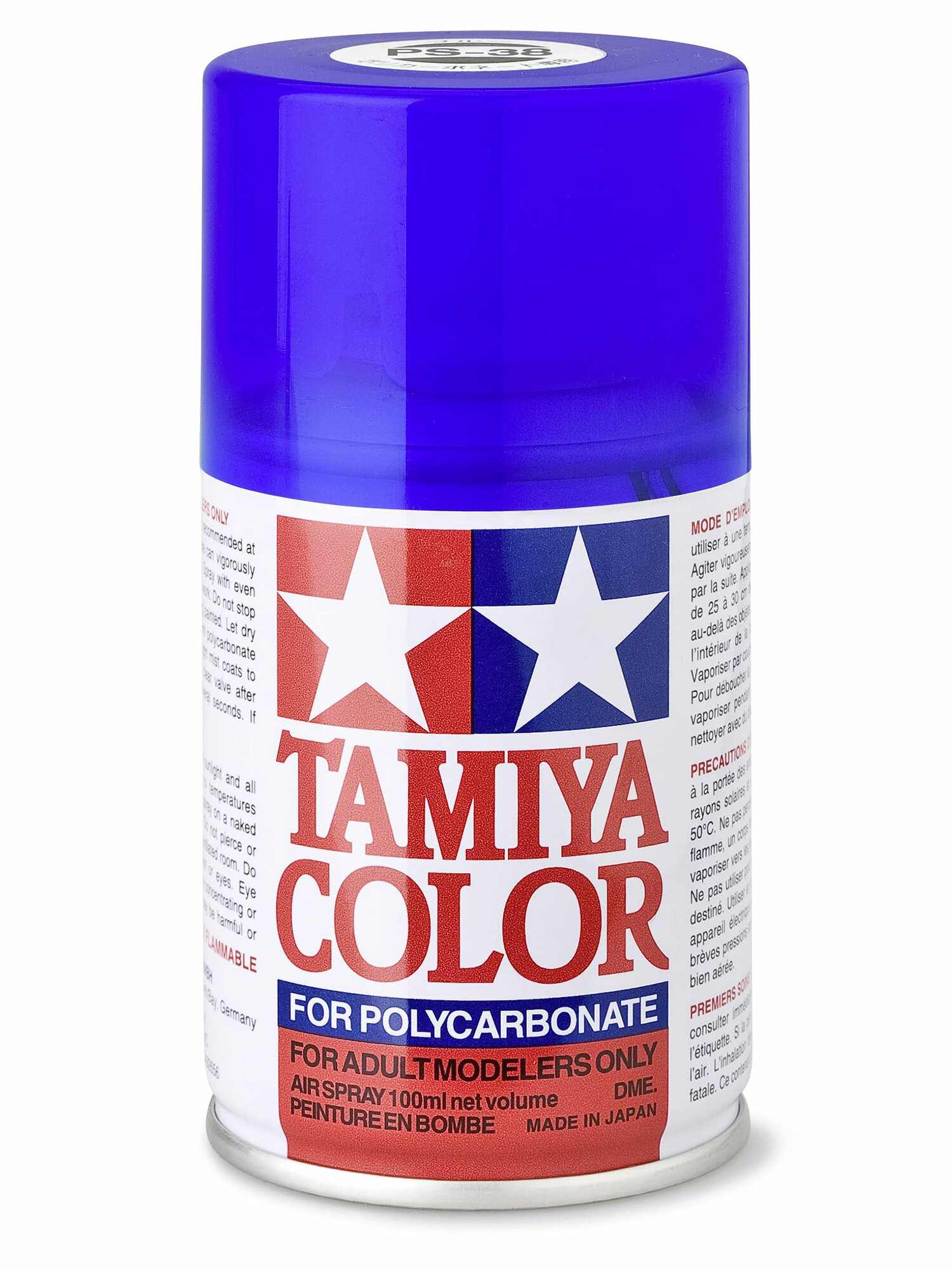 Краска аэрозольная для поликарбонатных моделей Tamiya Color PS-38 Translucent Blue 86038 прозрачный глянцевый, 100 мл