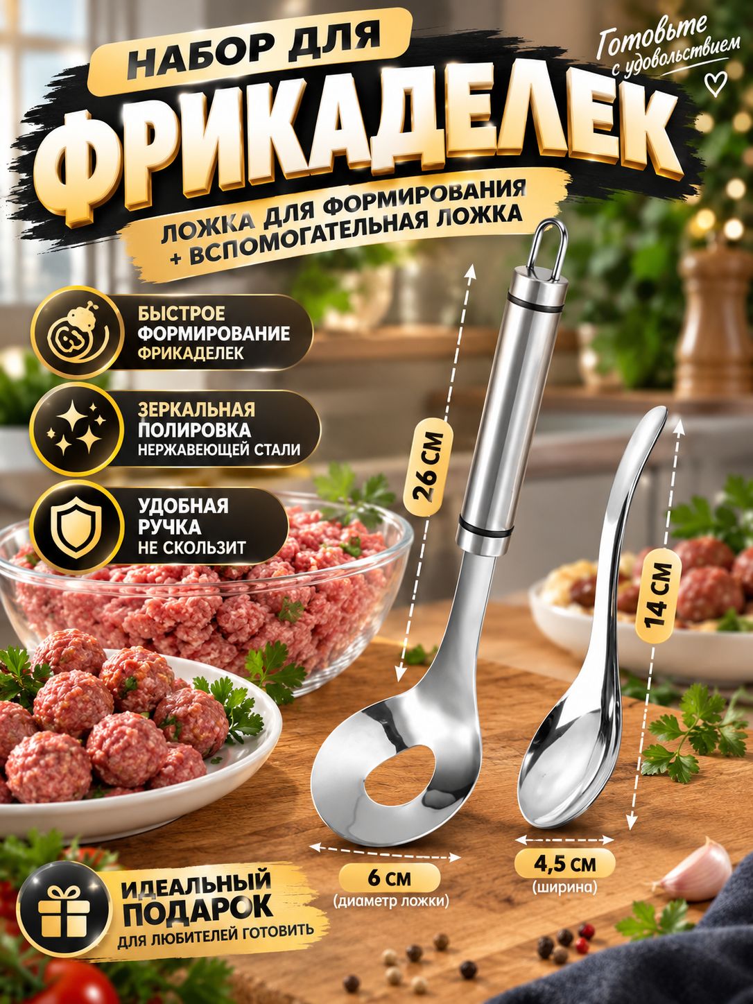 Ложка для фрикаделек из нержавеющей стали + вспомогательная ложка