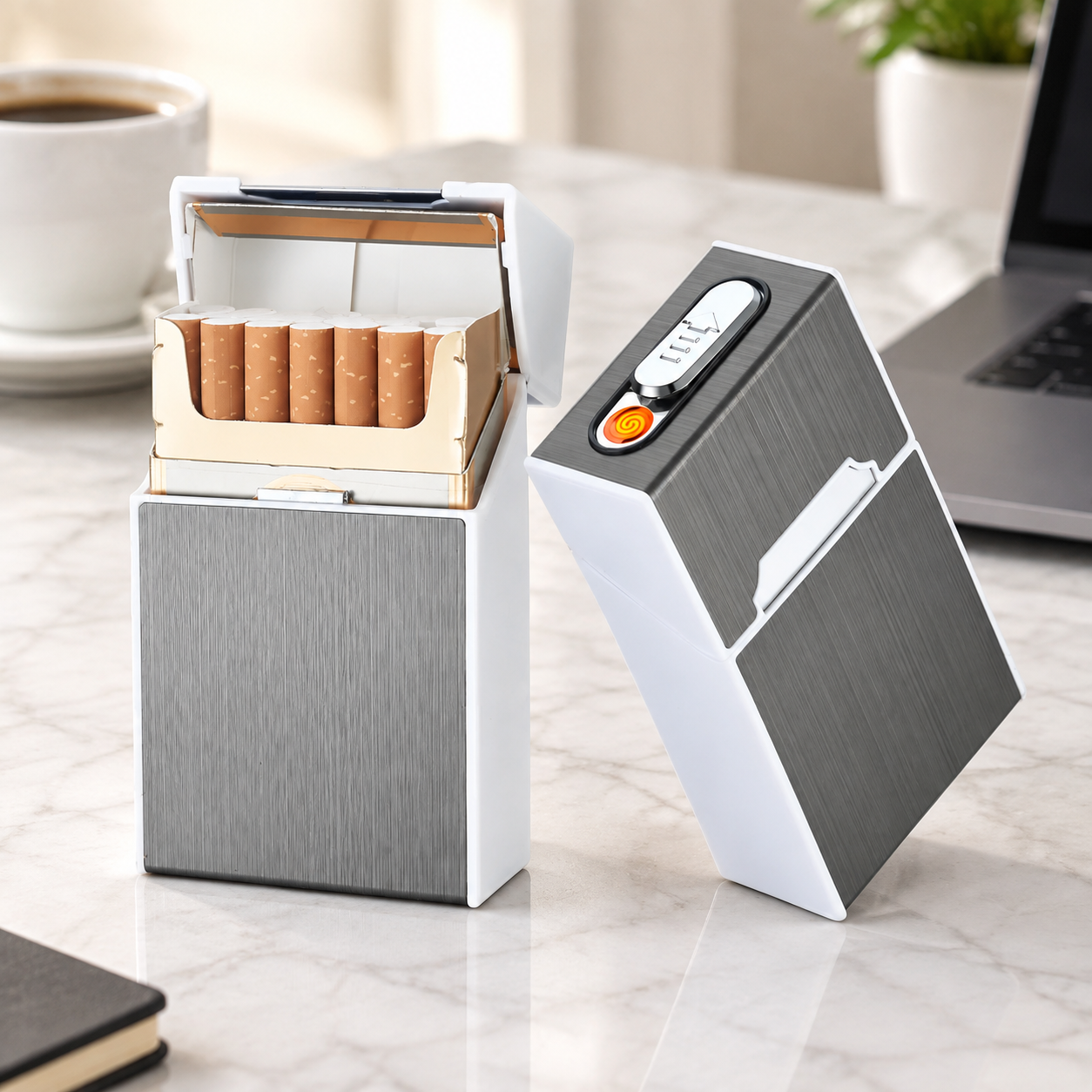 Портсигар металлический с USB зажигалкой, на магните, цвет серебро, 10х6х3 см, FatCat (Цвет товара: серебристый; Объем: 0.18 л)