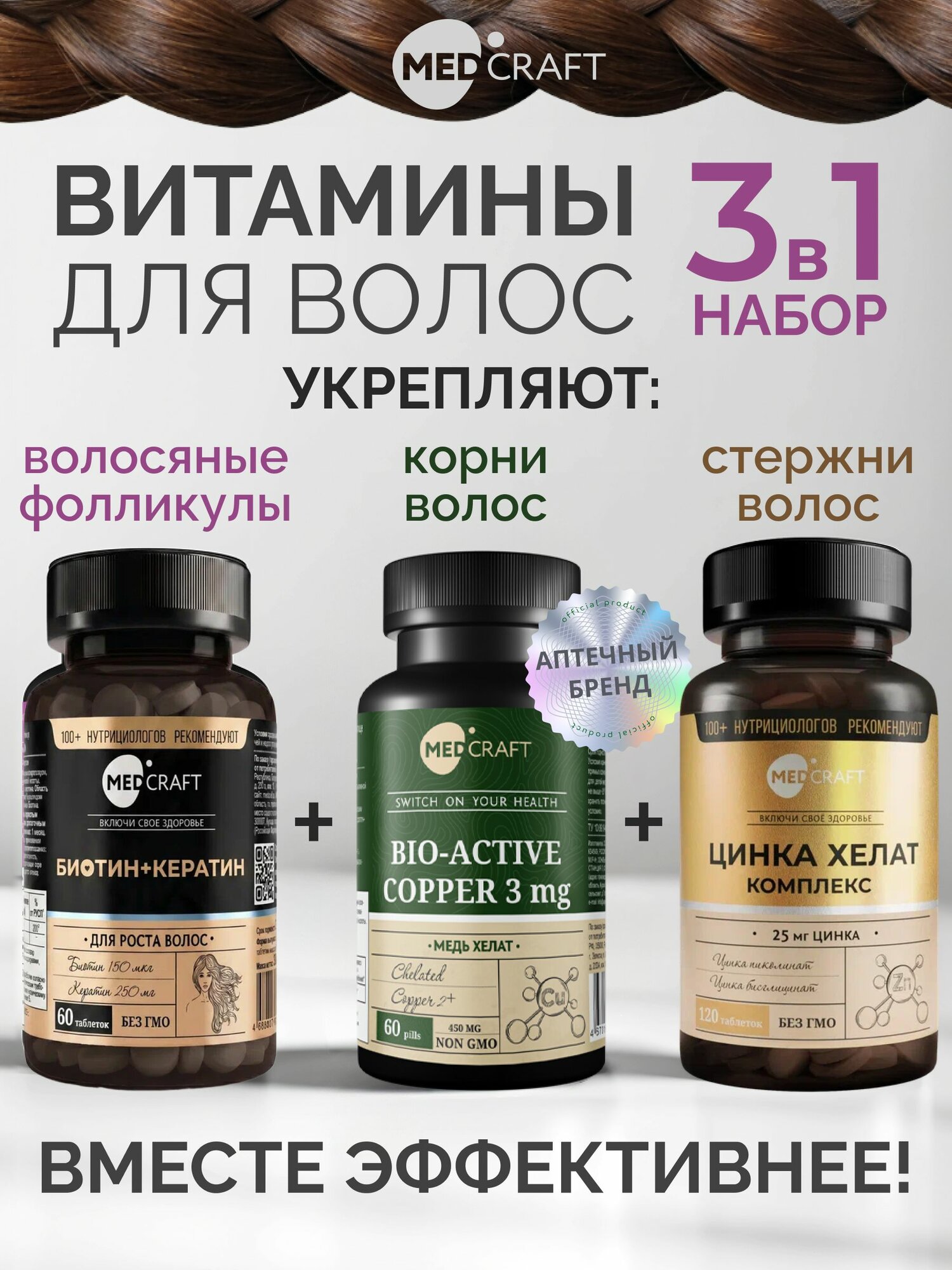 Набор для волос биотин+медь+цинк / MedCraft