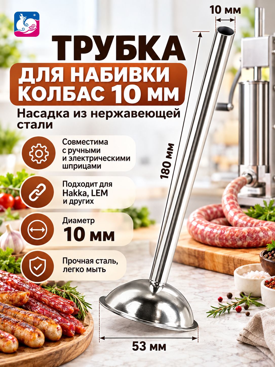 Трубка для набивки колбас 10 мм, трубки колбас из нержавеющей стали, насадка 10 мм, совместимая с ручными и электрическими ными шприцами Hakka, Lem и других брендов, унив