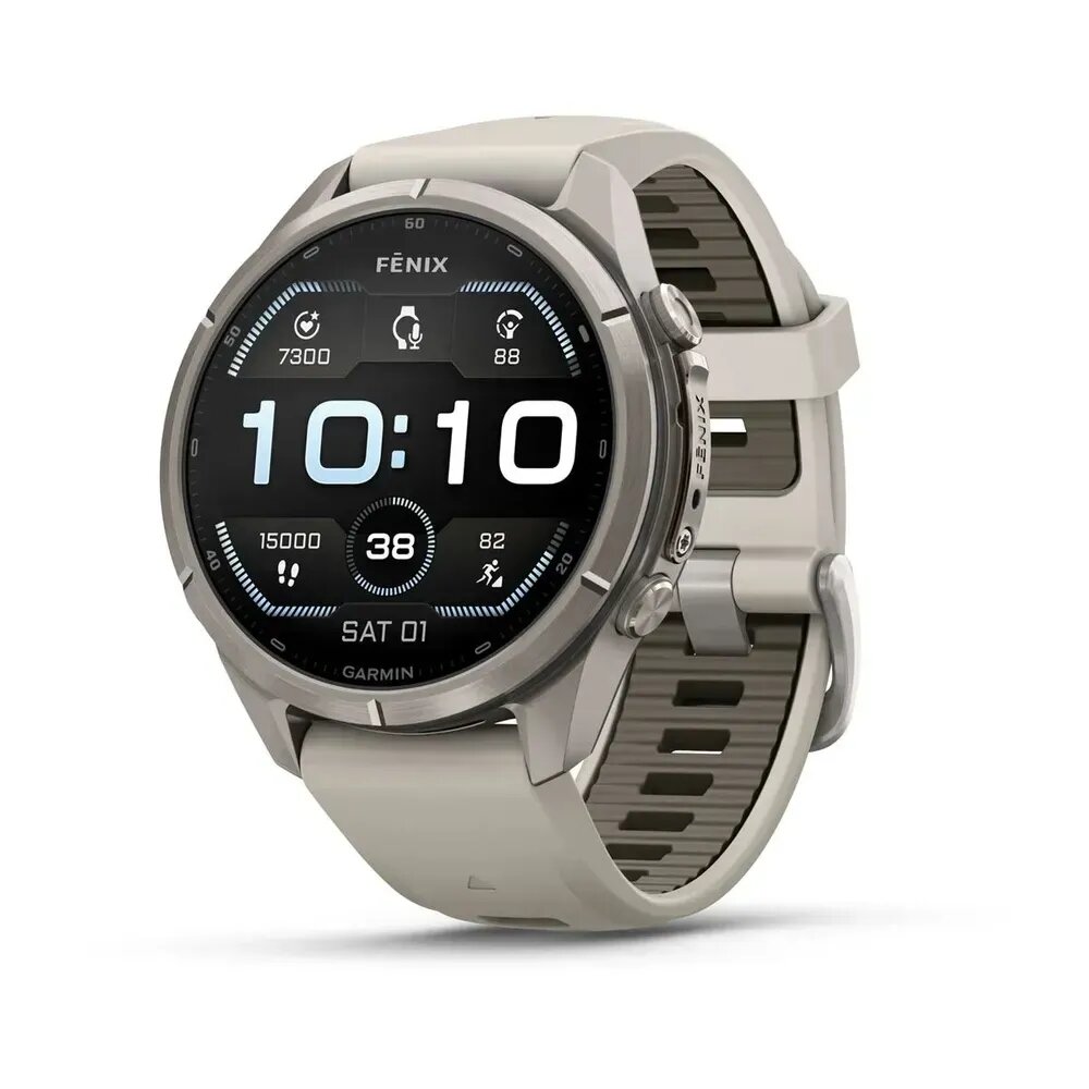 Смарт-часы Garmin Fenix 9 PRO inReach - 43 мм, Amoled, Titanium, с силиконовым ремешком туманно-серого цвета (010-04335-81)