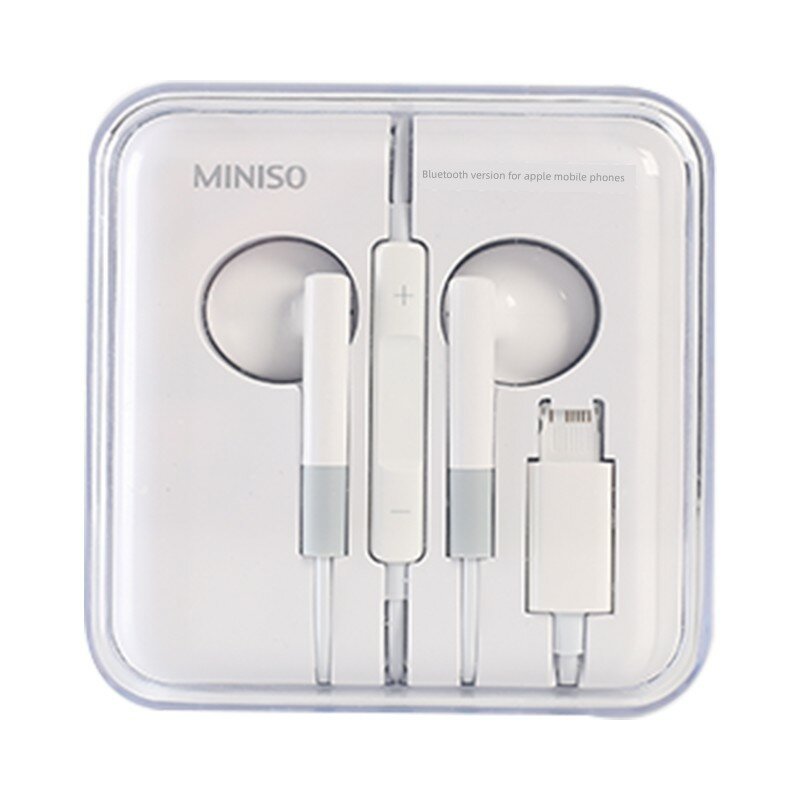 MINISO 1317L Полувставные проводные наушники с пультом для iPhone, версия Bluetooth, белый цвет, 1 шт.