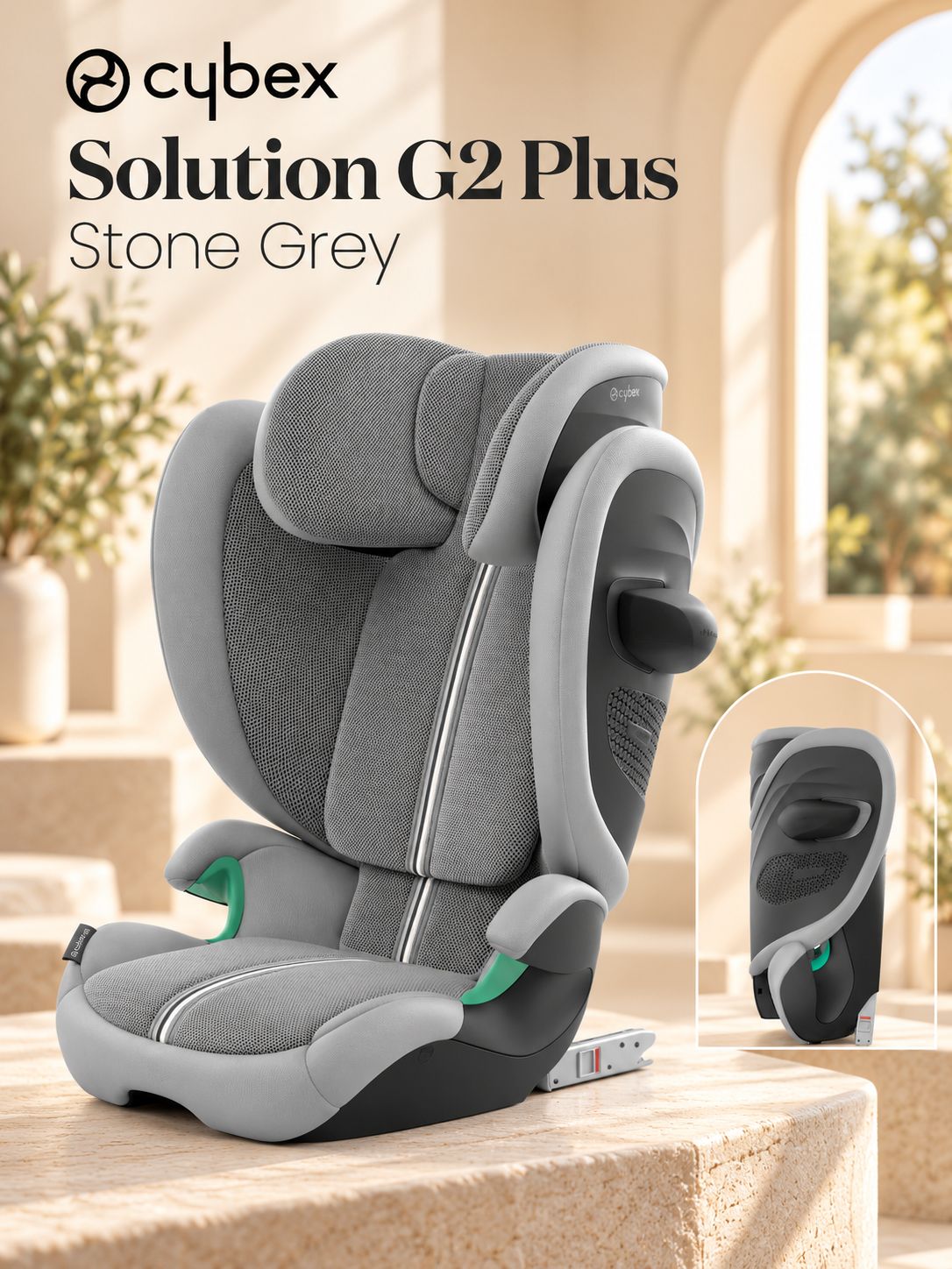 Детское автокресло Cybex Solution G2 Plus Stone Grey с IsoFix, 15-36 кг, от 3 до 12 лет, i-Size