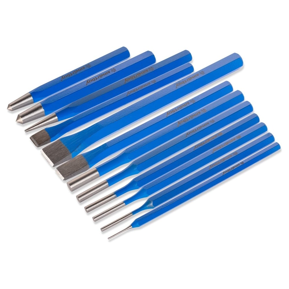 Набор выколоток и зубил Smartbuy 12 шт, 1.5, 2, 3, 4, 5, 6, 8, 10, 12, 16 мм, 48-52 HRC, 40Х, Tools SBT-SPT-2p1