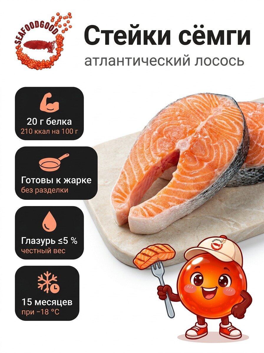 Стейки сёмги (атлантический лосось) замороженные, ~1 кг