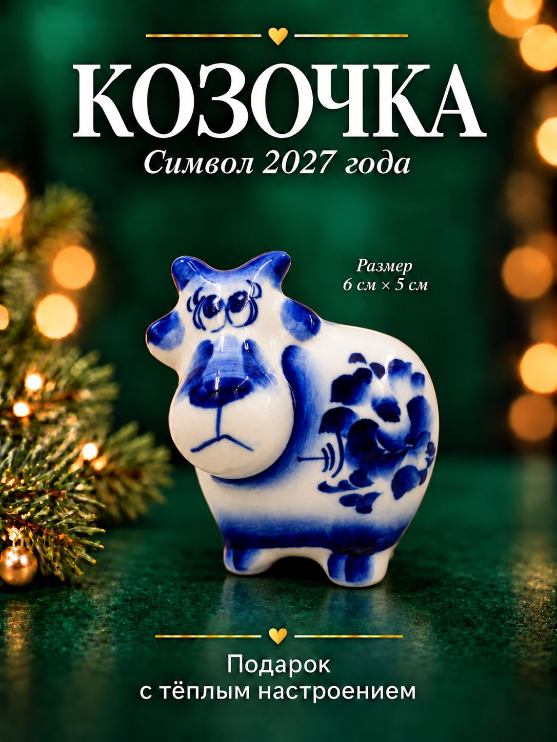 Символ года 2027 Коза гжель, Статуэтка Коза символ года