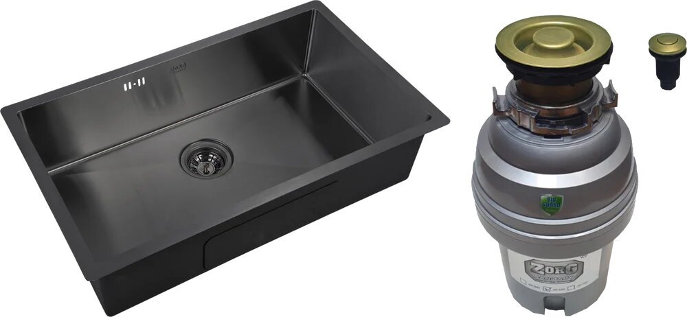Комплект Мойка Zorg Inox PVD 7444 74x44, grafit, нержавеющая сталь / Измельчитель ZR-75 D BRONZE электрический, нержавеющая сталь