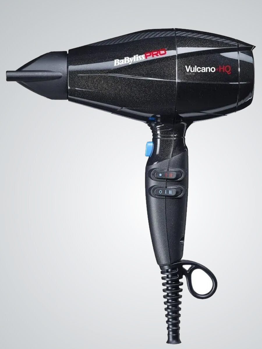 Фен для волос BaByliss PRO BAB6980IE VulcanoHQ Ionic, 2400 Вт, AC-мотор, ионизация, 3 режима нагрева и 2 скорости, 2 концентратора, черный