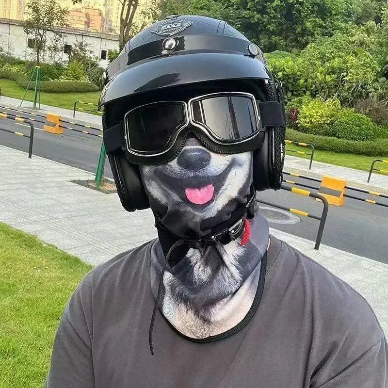 Веломаска с принтом хаски, черная, Husky A