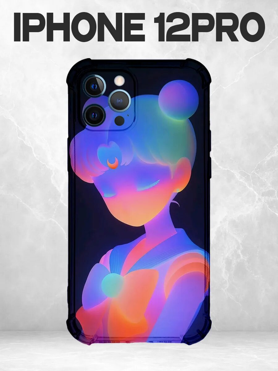 Чехол на iPhone 12 Pro с принтом Неоновая девушка с радужным