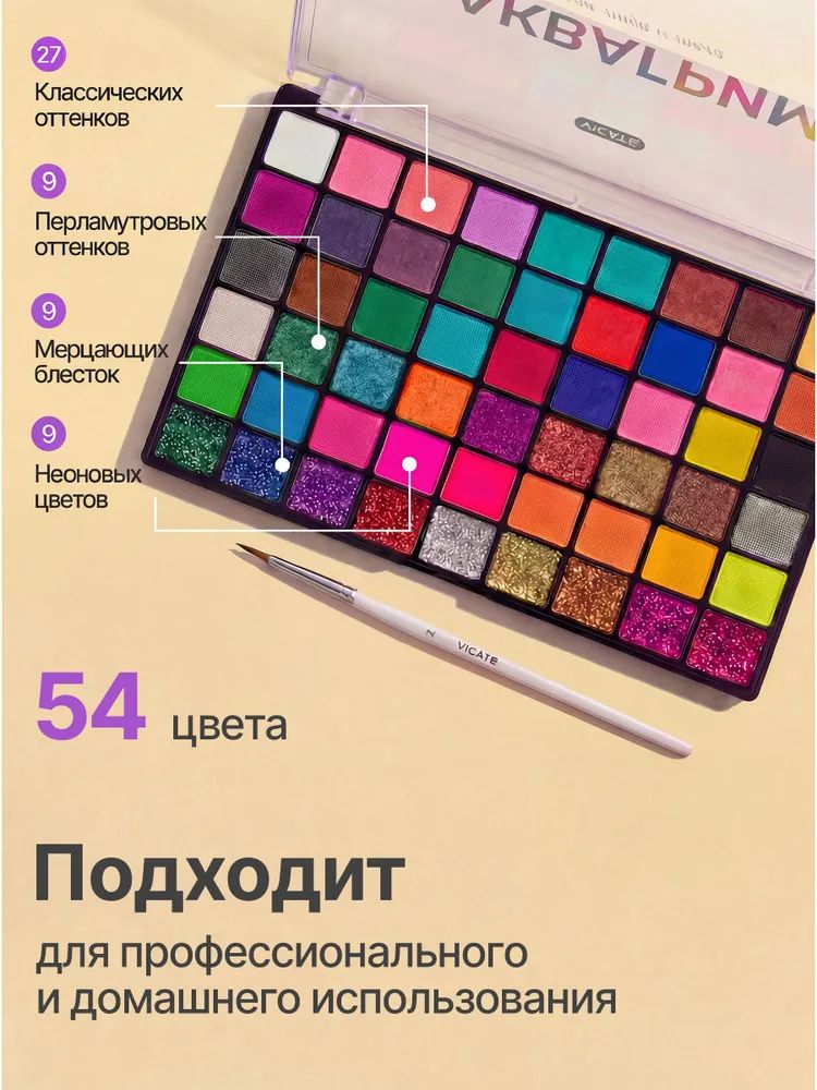 Аквагрим для лица и тела профессиональный 54 цвета, Аквагрим для детей, подарок ребенку 54