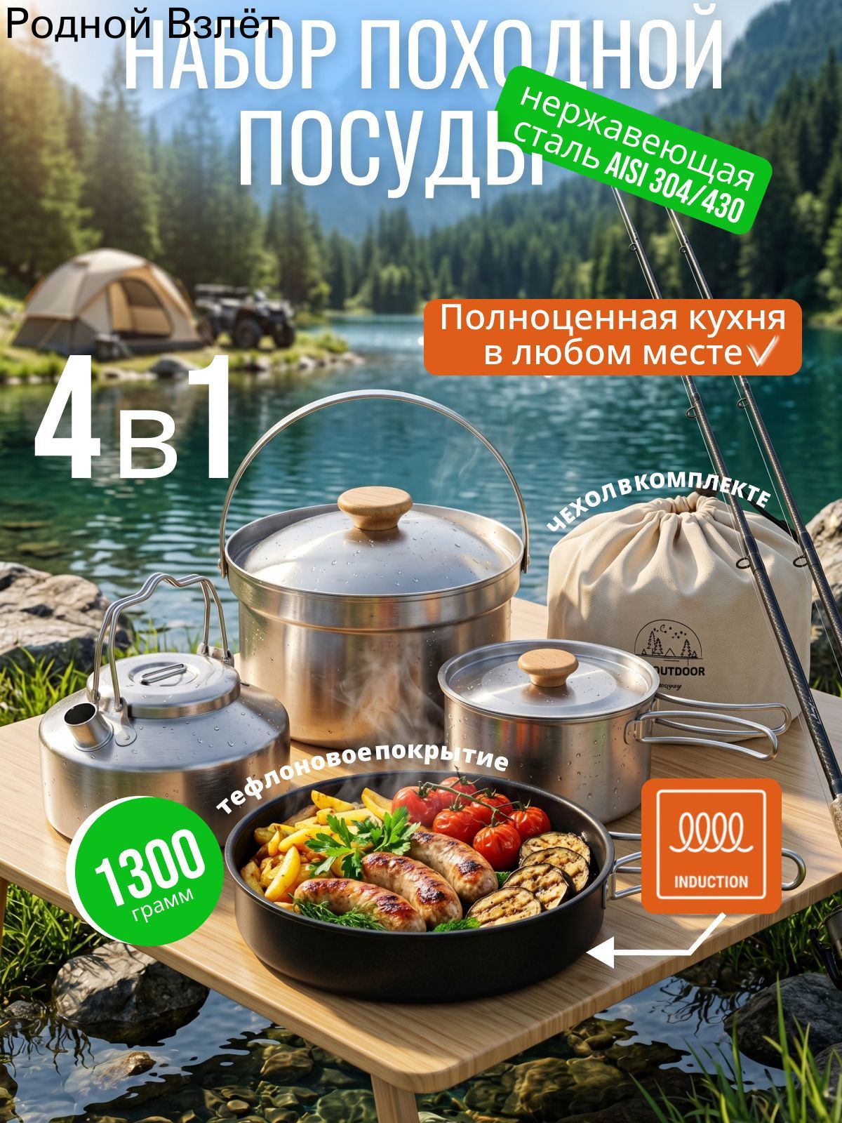 Набор посуды походной туристической для кемпинга пикника костра