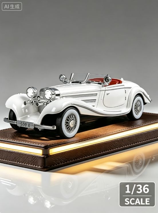 Машинка Мерседес 500К ретро. Металлическая модель автомобиля Mercedes 500K . классическая модель. Инерционная игрушка машина 1:36