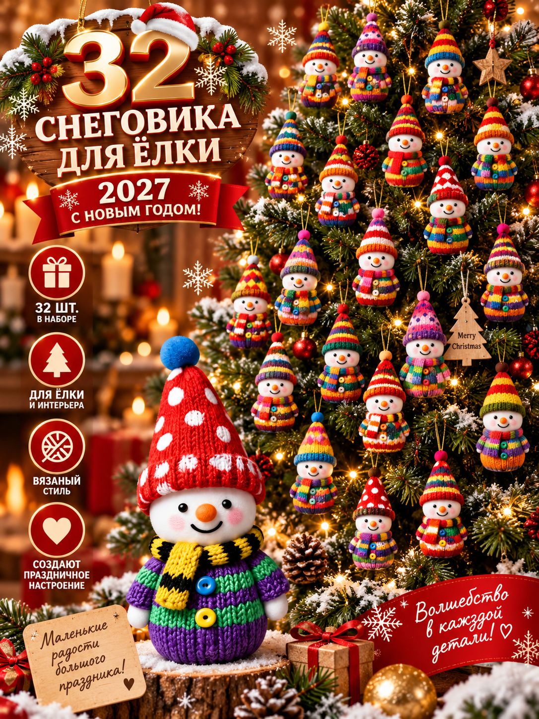 10 см 32 шт Елочная игрушка голубой