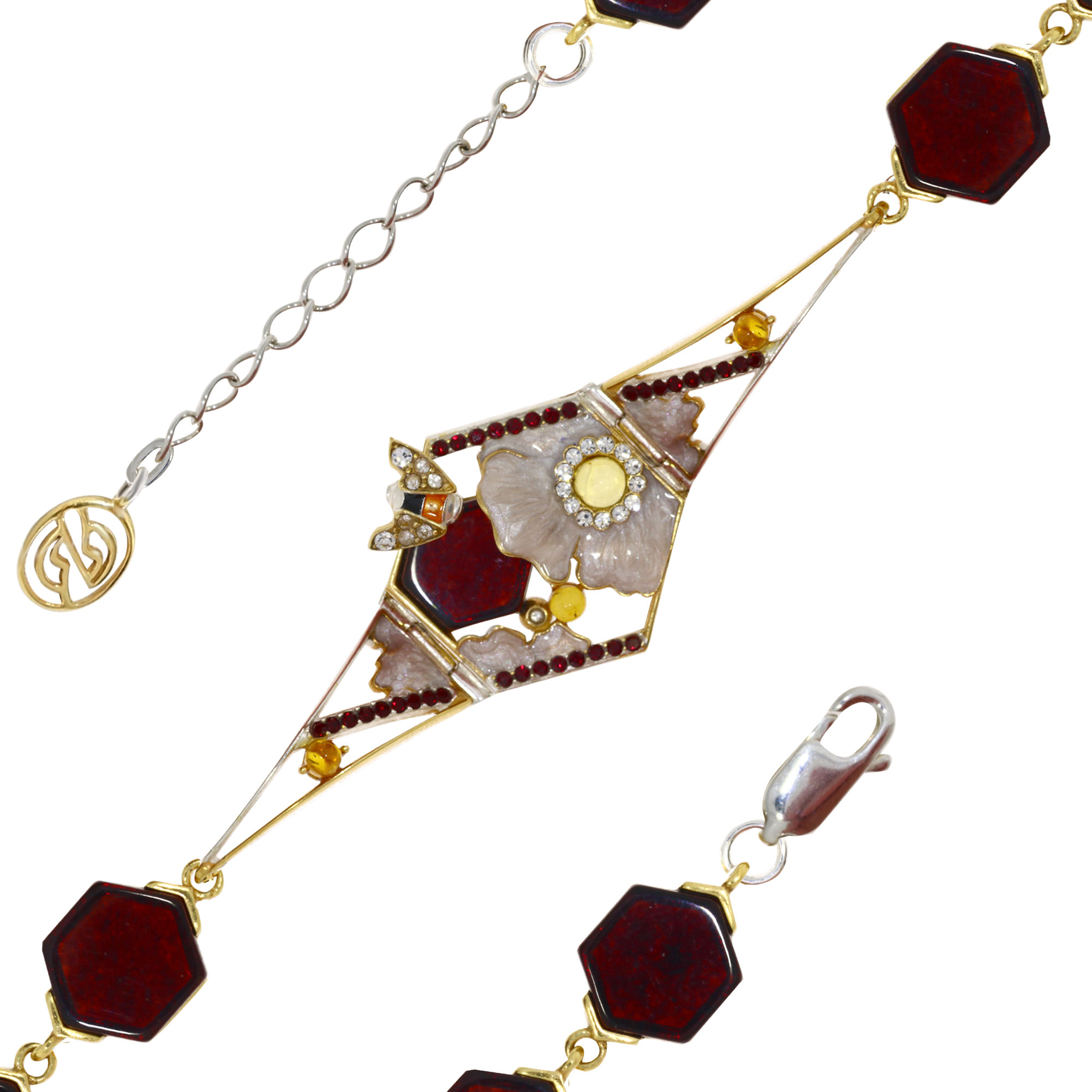 Браслет Diamant online, серебро, 925 проба, золочение, янтарь, эмаль