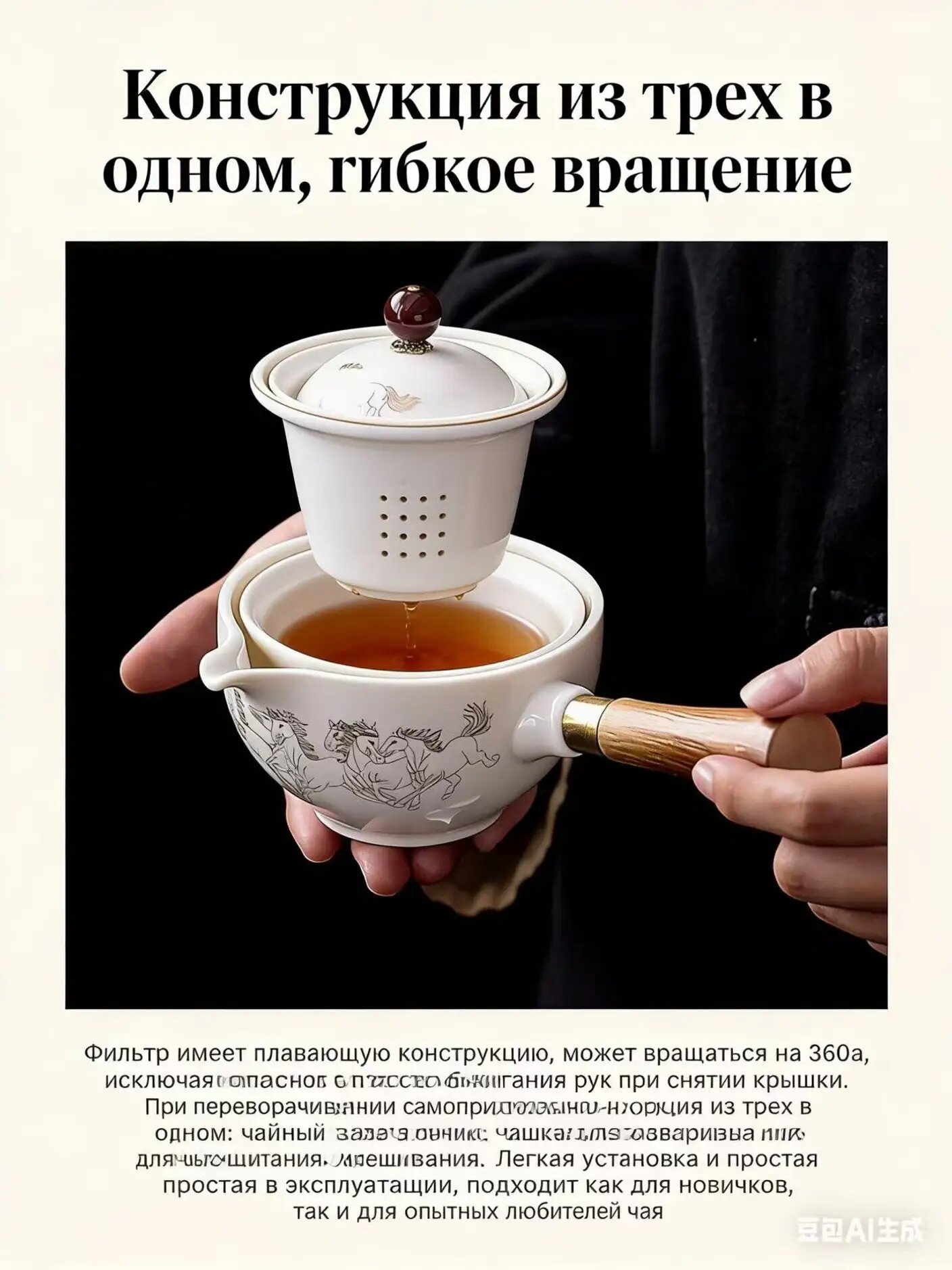 Эксклюзивная керамическая чайная посуда 150ml, вращение 360 градусов