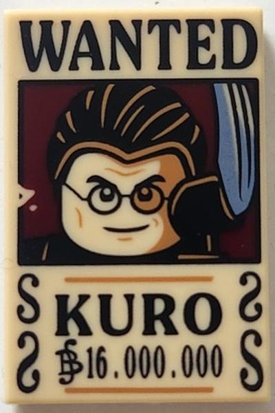 Деталь Lego 26603pb533 Tile 2 x 3 with Wanted Poster with Black 'WANTED' 'KURO' (Berry) '16.000.000' Pattern