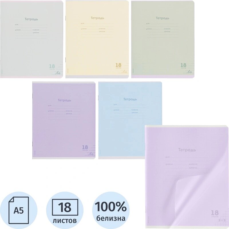 Тетрадь линия 18л. проз. пласт. обл. plastic cover классика NEW ассорти,18-1399