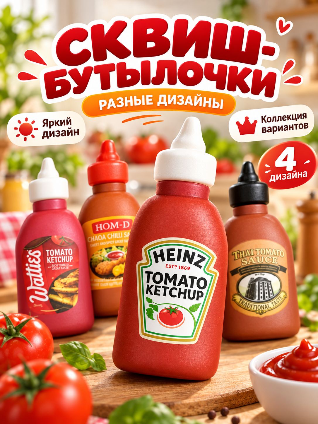 Сквиш антистресс бутылочка соуса, игрушка сквиш, коллекционный дизайн, подарок для детей и взрослых
