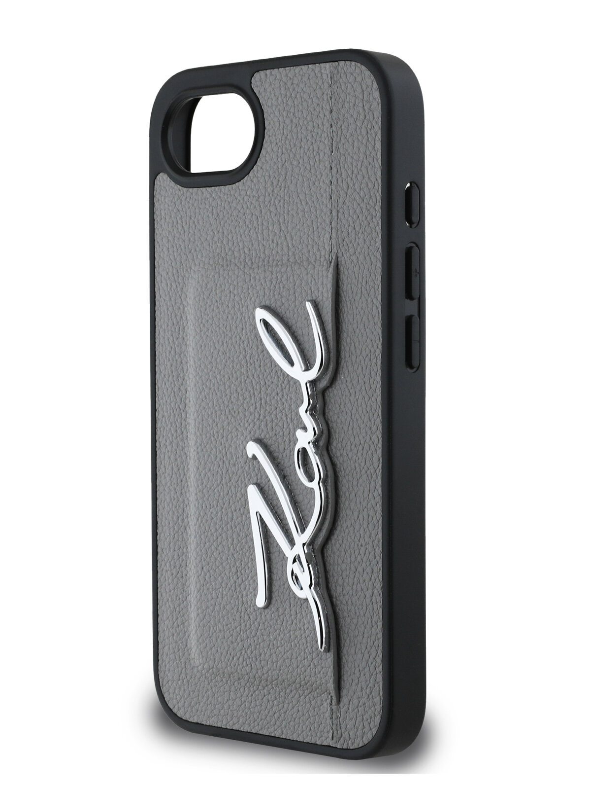 Lagerfeld для iPhone 17e/16e чехол Cardslot PU Grained leather Metal Signature Hard Silver