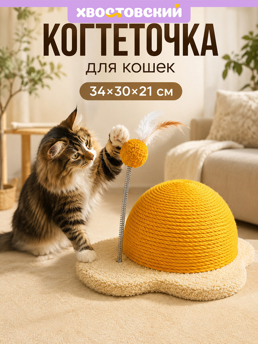 Когтеточка для кошек напольная Хвостовский от Elan Gallery, Желток, 34х30х21 см, желтая