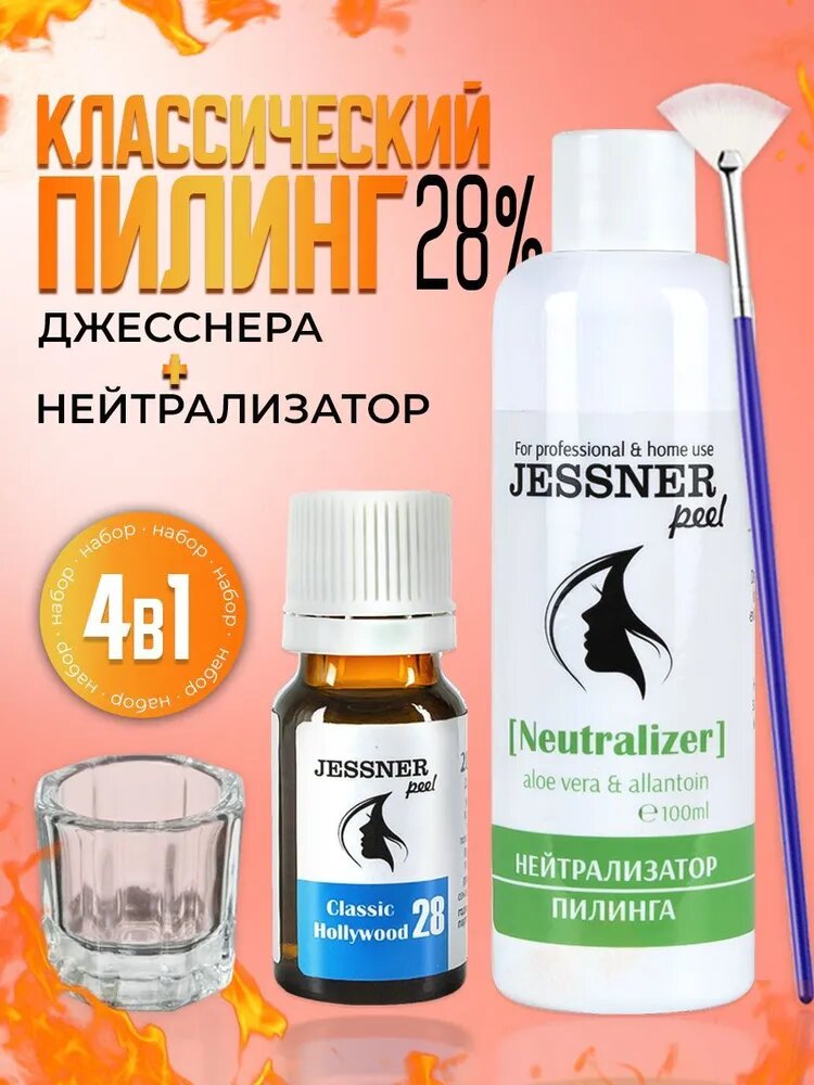 Trend Cosmetics Набор 4в1: Пилинг Джесснера серии "Jessner Peel" 28%, нейтрализатор пилинга и аксессуары для нанесения